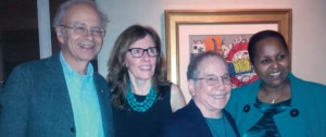 L-R, Professor Peter Singer, Fistula Foundation CEO Kate Grant, Paul Simon, and Fistula Foundation Board Chair, Dr. Sohier Elneil